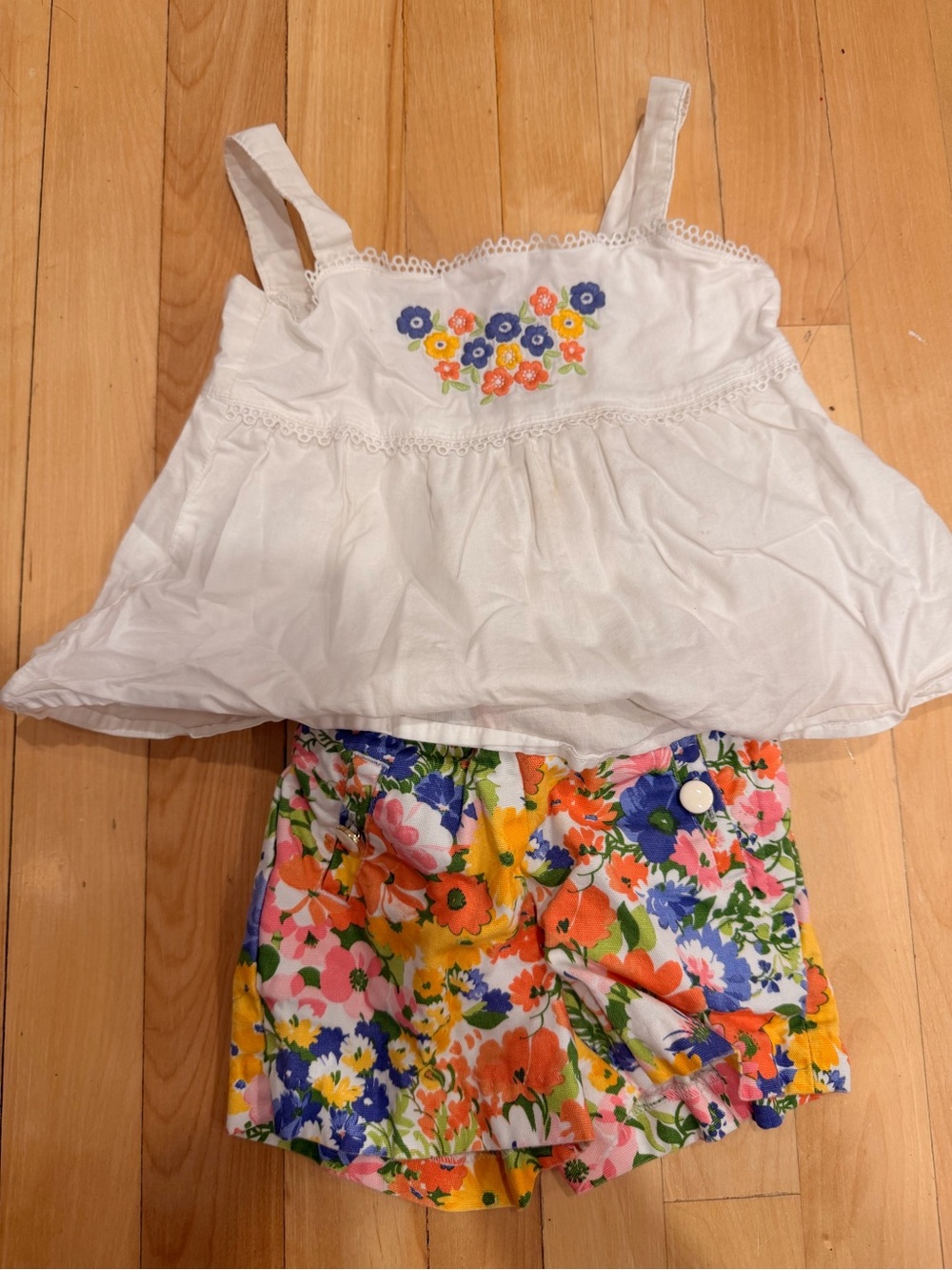 Janie and Jack White Embroidered Tank with Multicolor Floral Shorts